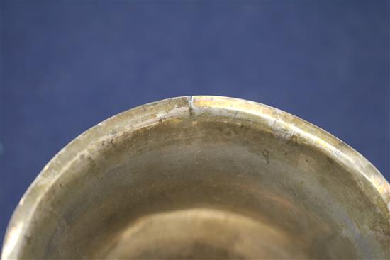 A late 17th/early 18th century French? silver beaker with later engraved inscription, 5.5 oz.